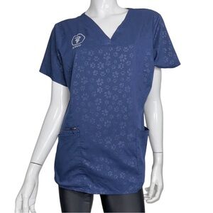 🤑 4/$24 Paw Prints Short‎ Sleeve V-Neck Blue Smock Scrub Top
